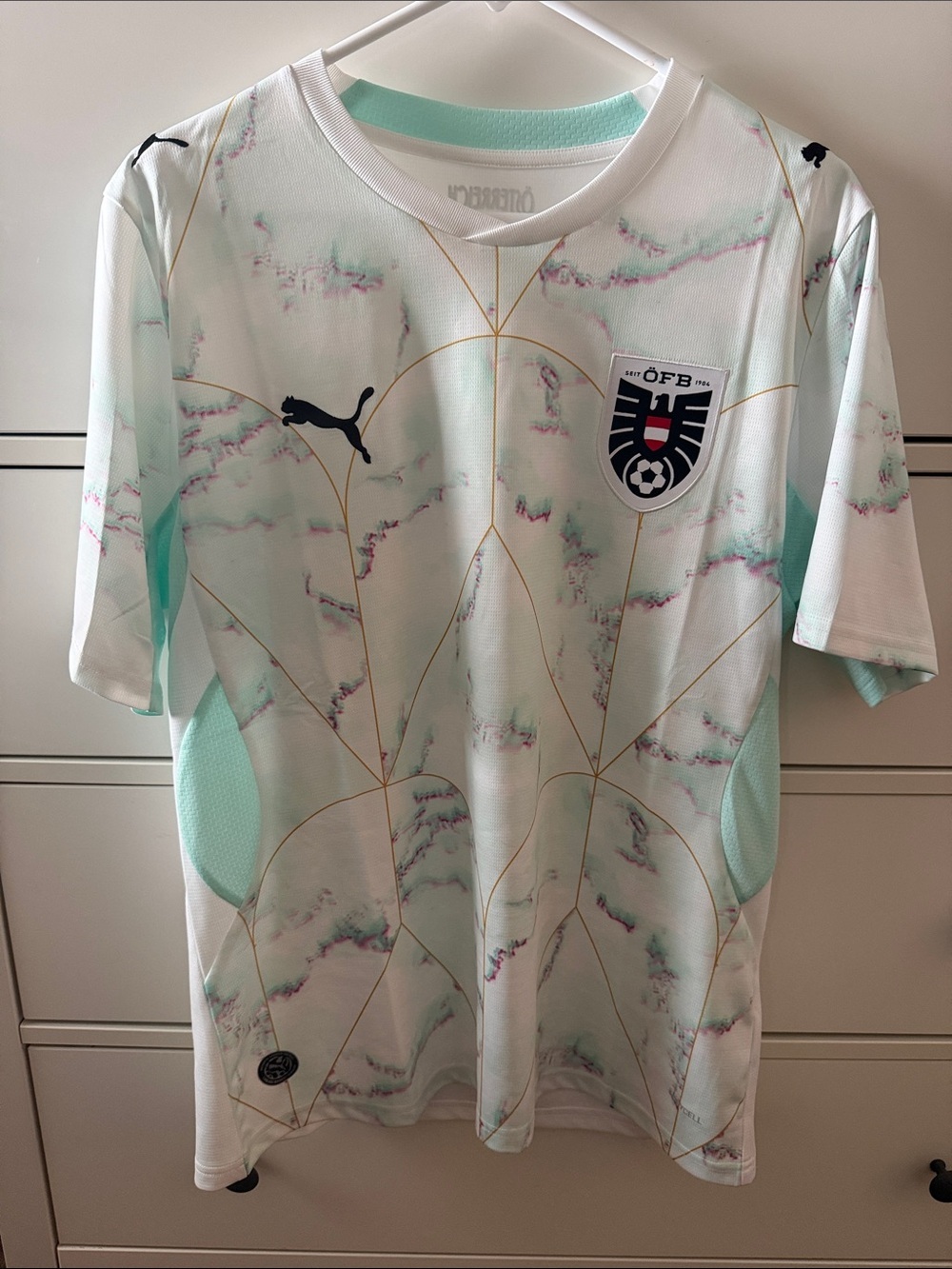 Austria Away Men’s Soccer/Football Jersey- White-Mint Melt Design